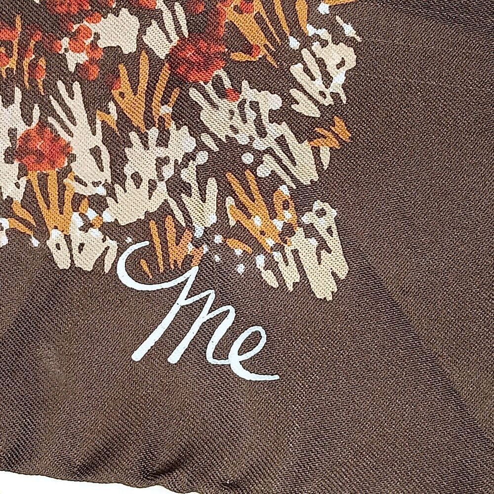 VTG Mr Emperor Square Scarf Brown Rust Tan Floral Botanical Abstract Italy 26x26 - Picture 3 of 13